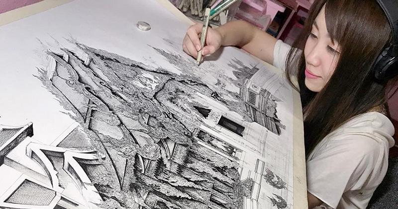 Очаровательная девушка из Японии рисует архитектуру, и это — вау!